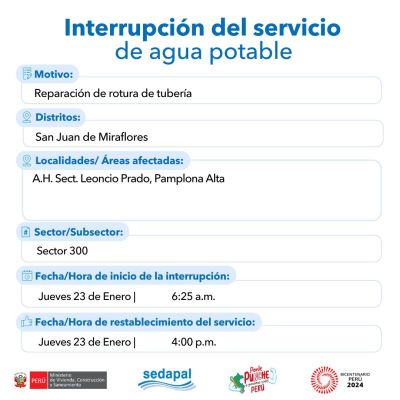 corte de agua 23 de enero