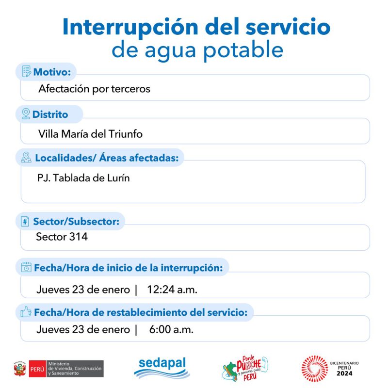 corte de agua 23 de enero