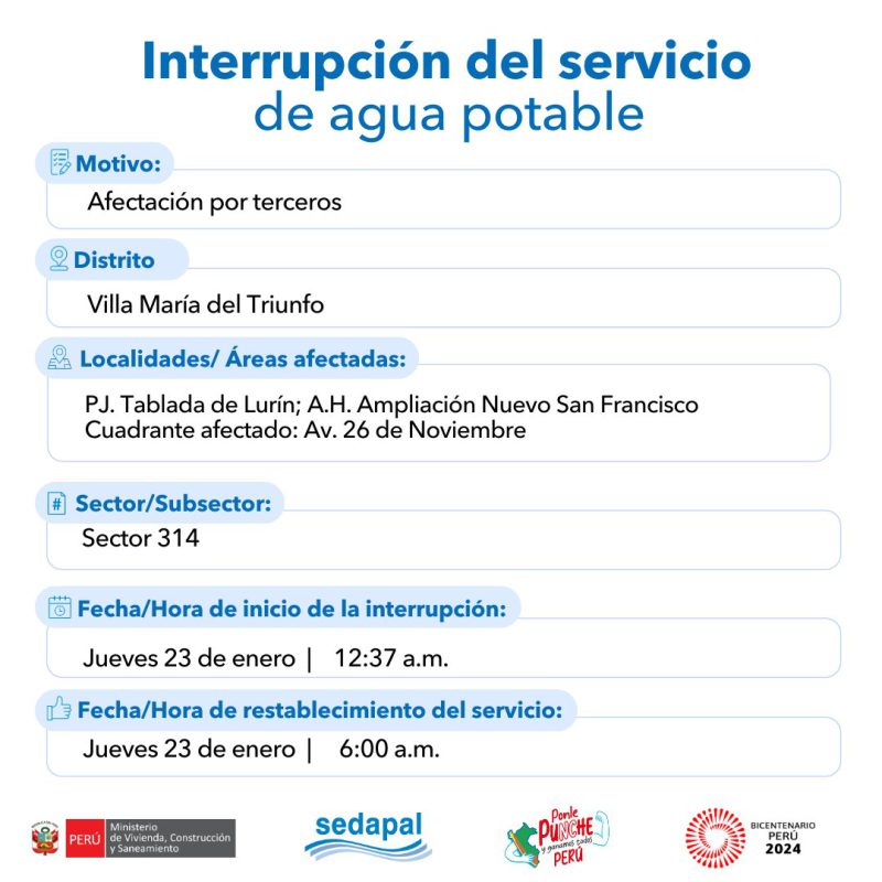 corte de agua 23 de enero